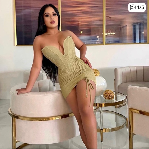 PrettyLittleThing Dresses & Skirts - PrettyLittleThing Strapless Beige Mini Dress